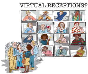 cartoon comparing face to face with virtual reception