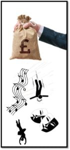 image of money bag and symbols of the arts